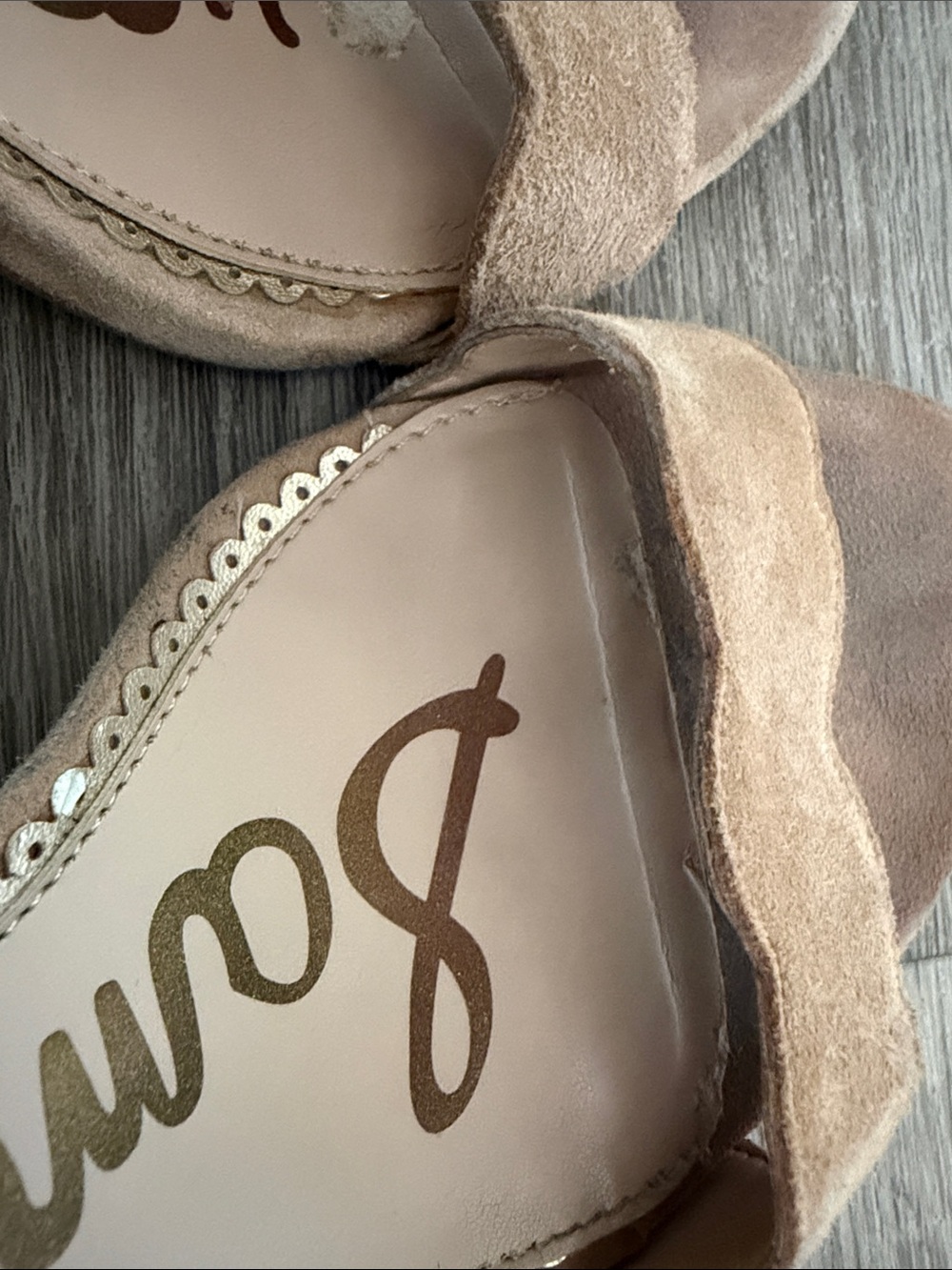 Sam Edelman Tan Suede Scalloped Ankle-Strap Block Heels - Picture 5 of 8